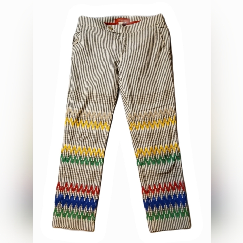 Vintage Cartonnier Striped Embroidered Pants – Size 2 (Anthropologie)